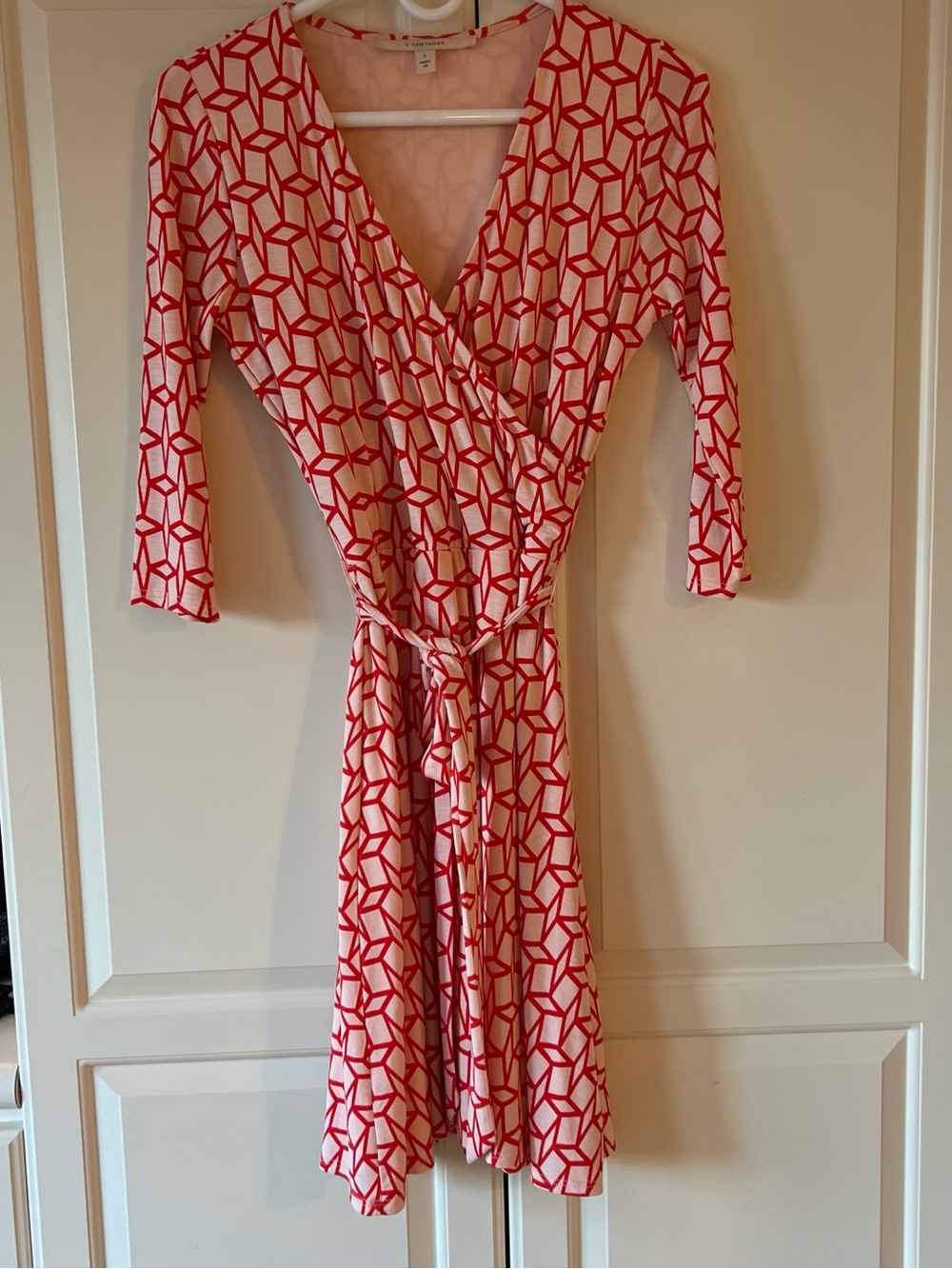 41 Hawthorn Red Geo Wrap Midi Dress